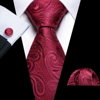 3delige stropdasset stropdas pochet manchetknopen tinten rood Paisley